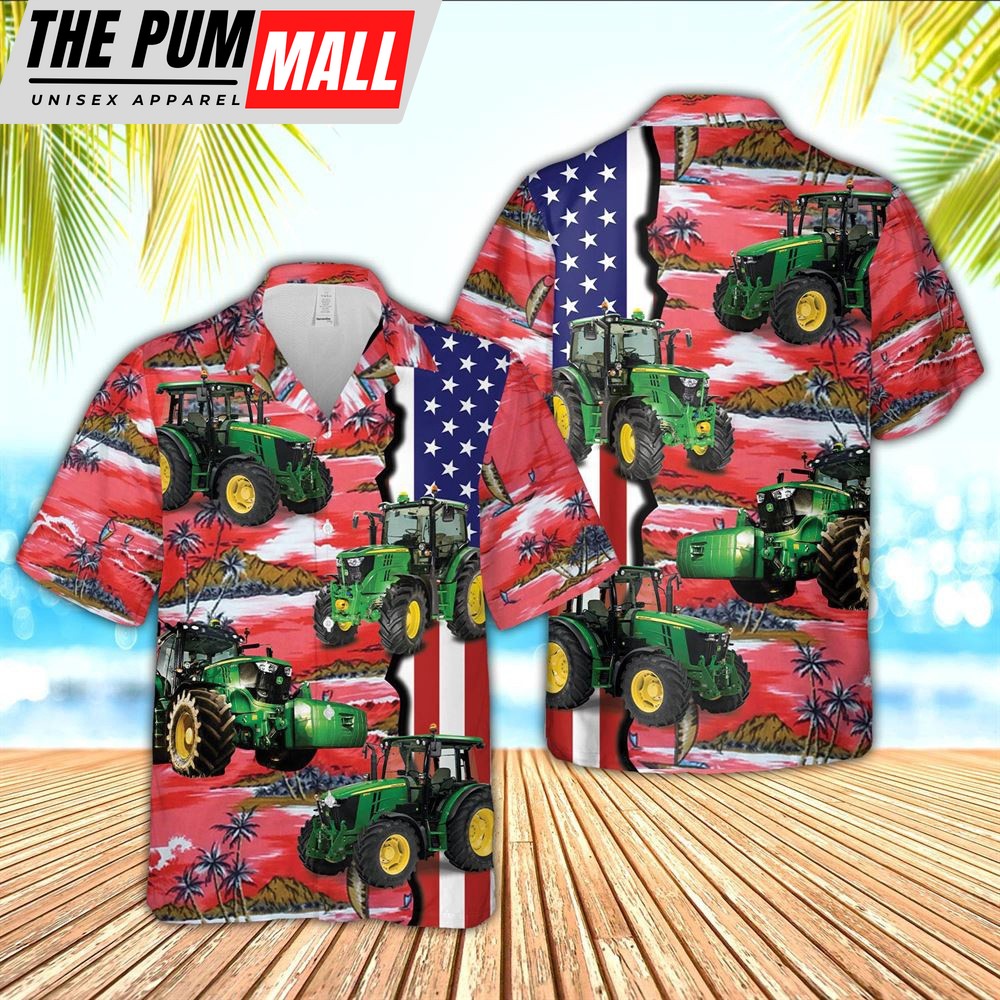 Farm Hawaiian Shirt, Tractor American Flag Farming 3D Hawaiian Shirt, Animal Hawaiian Shirt