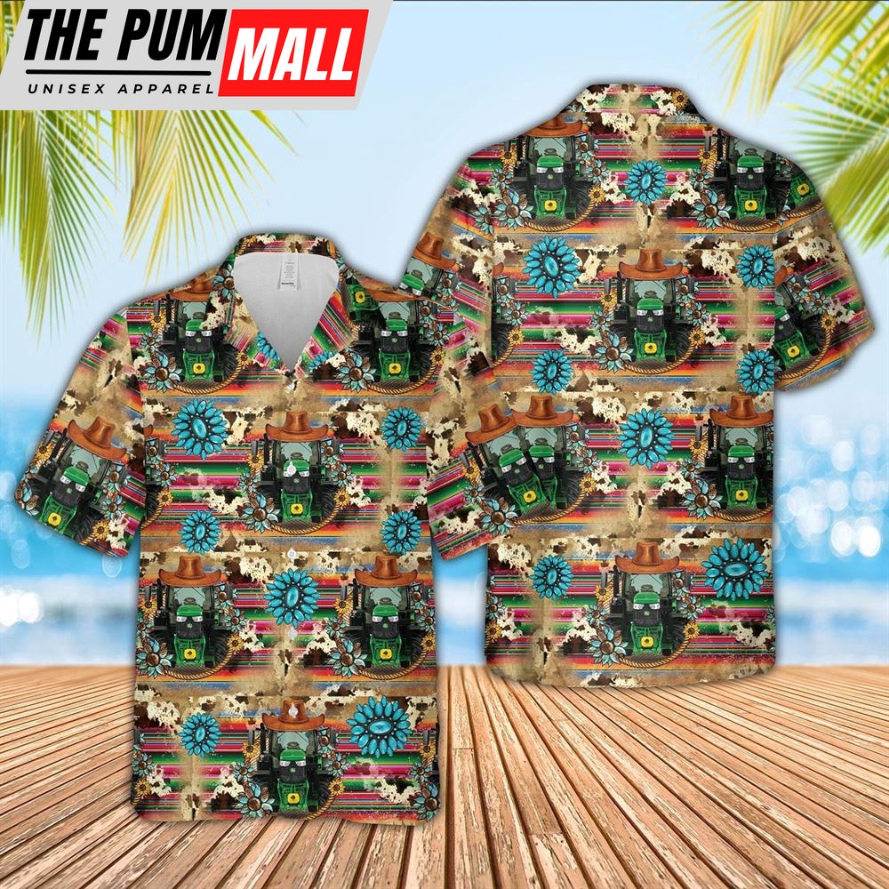 Farm Hawaiian Shirt, Tractor Cowboy Pattern 3D Hawaiian Shirt, Animal Hawaiian Shirt