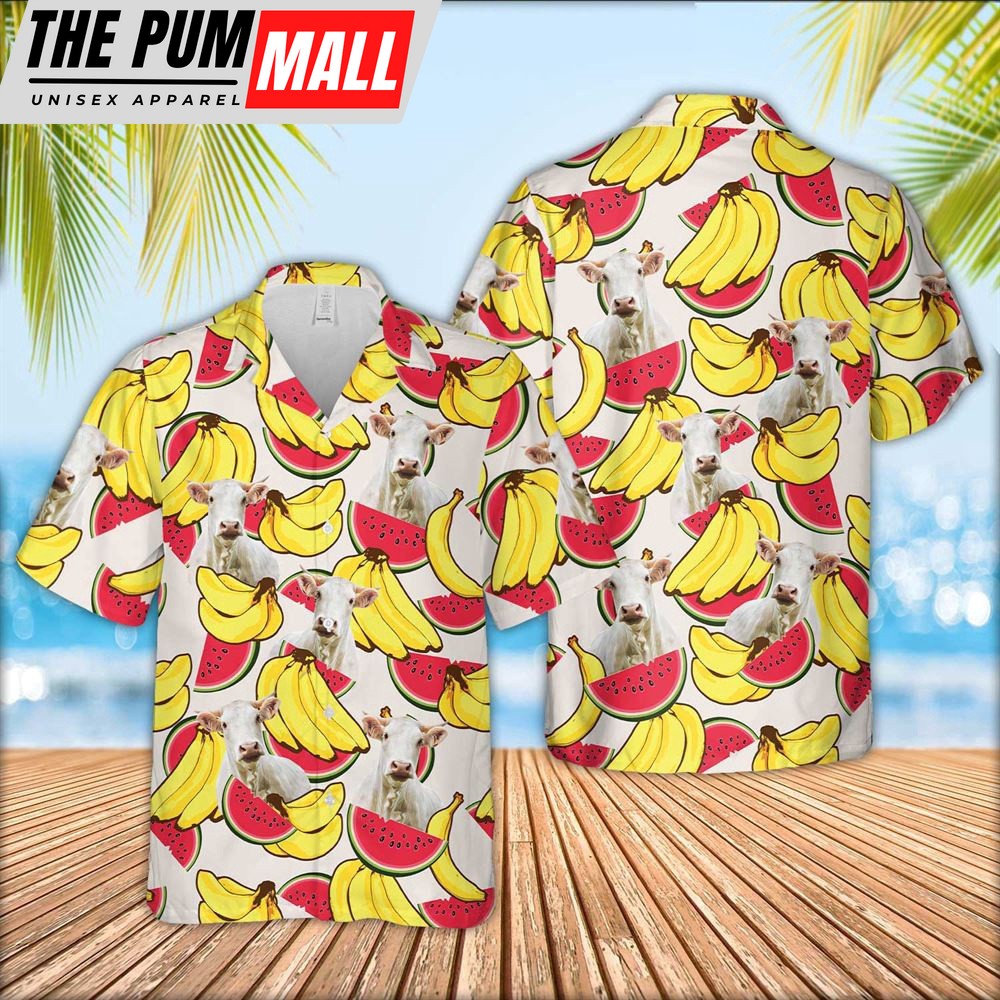 Farm Hawaiian Shirt, Tractor Face Fruit Pattern 3D Hawaiian Shirt, Animal Hawaiian Shirt