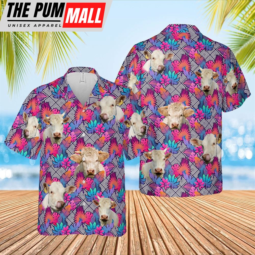 Farm Hawaiian Shirt, Tractor Face Leaf Pattern 3D Hawaiian Shirt, Animal Hawaiian Shirt