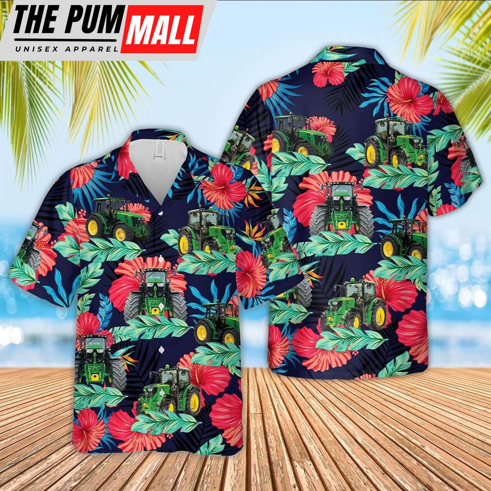 Farm Hawaiian Shirt, Tractor Face Tropical Pattern 3D Hawaiian Shirt, Animal Hawaiian Shirt