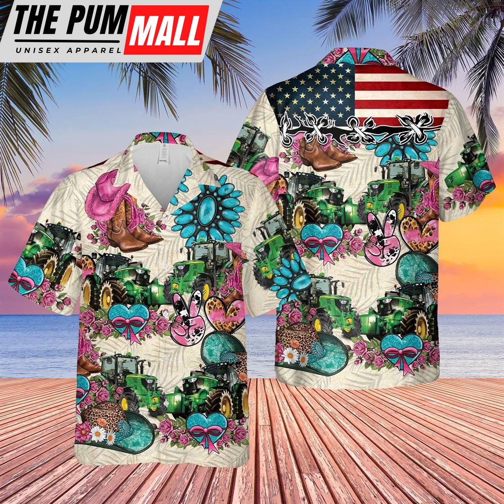 Farm Hawaiian Shirt, Tractor Happiness Flowers 3D Hawaiian Shirt, Animal Hawaiian Shirt