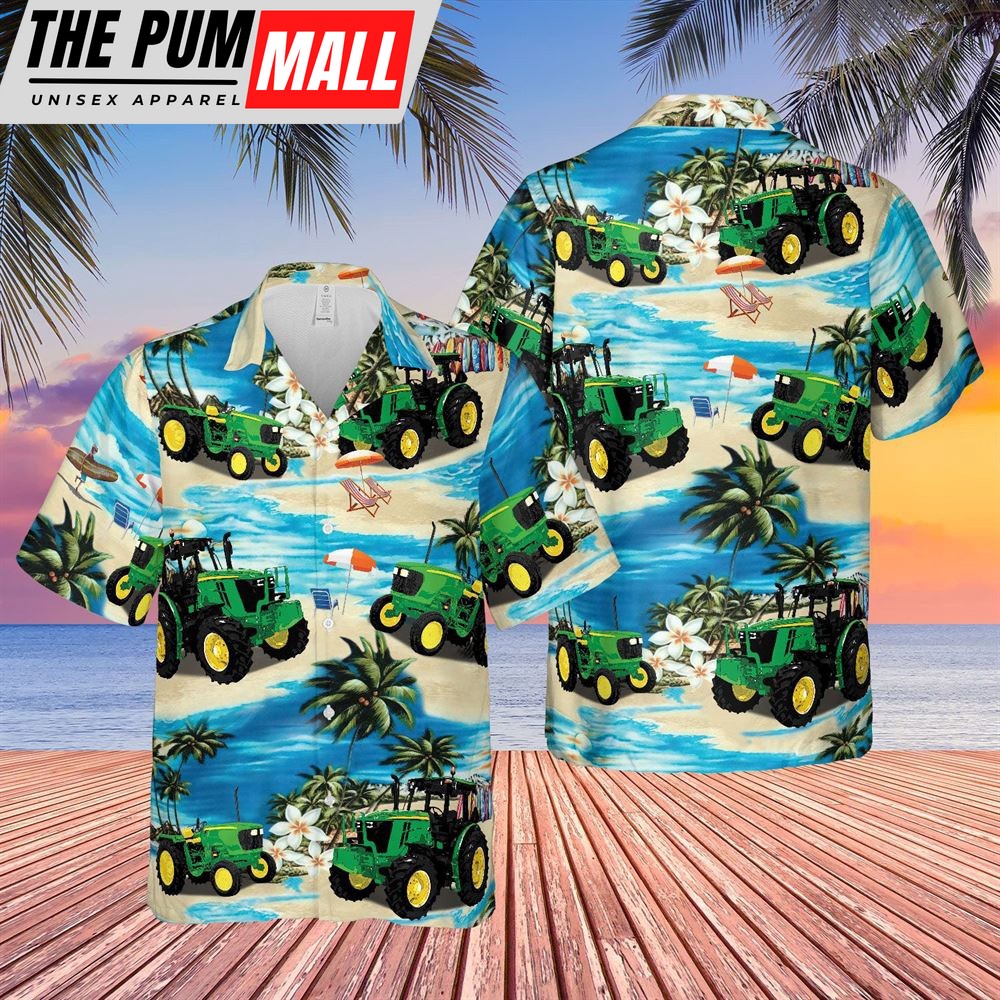 Farm Hawaiian Shirt, Tractor On The Beach All Over Printed 3D Hawaiian Shirt, Animal Hawaiian Shirt