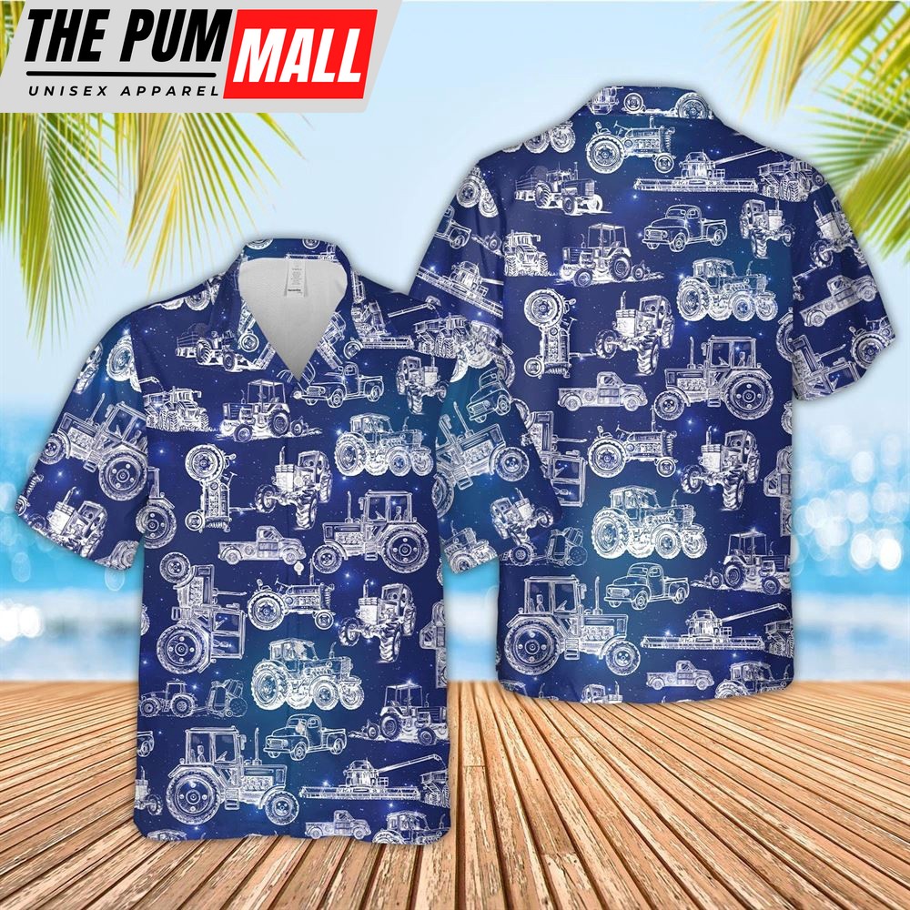 Farm Hawaiian Shirt, Tractor Pattern 3D Hawaiian Shirt, Animal Hawaiian Shirt