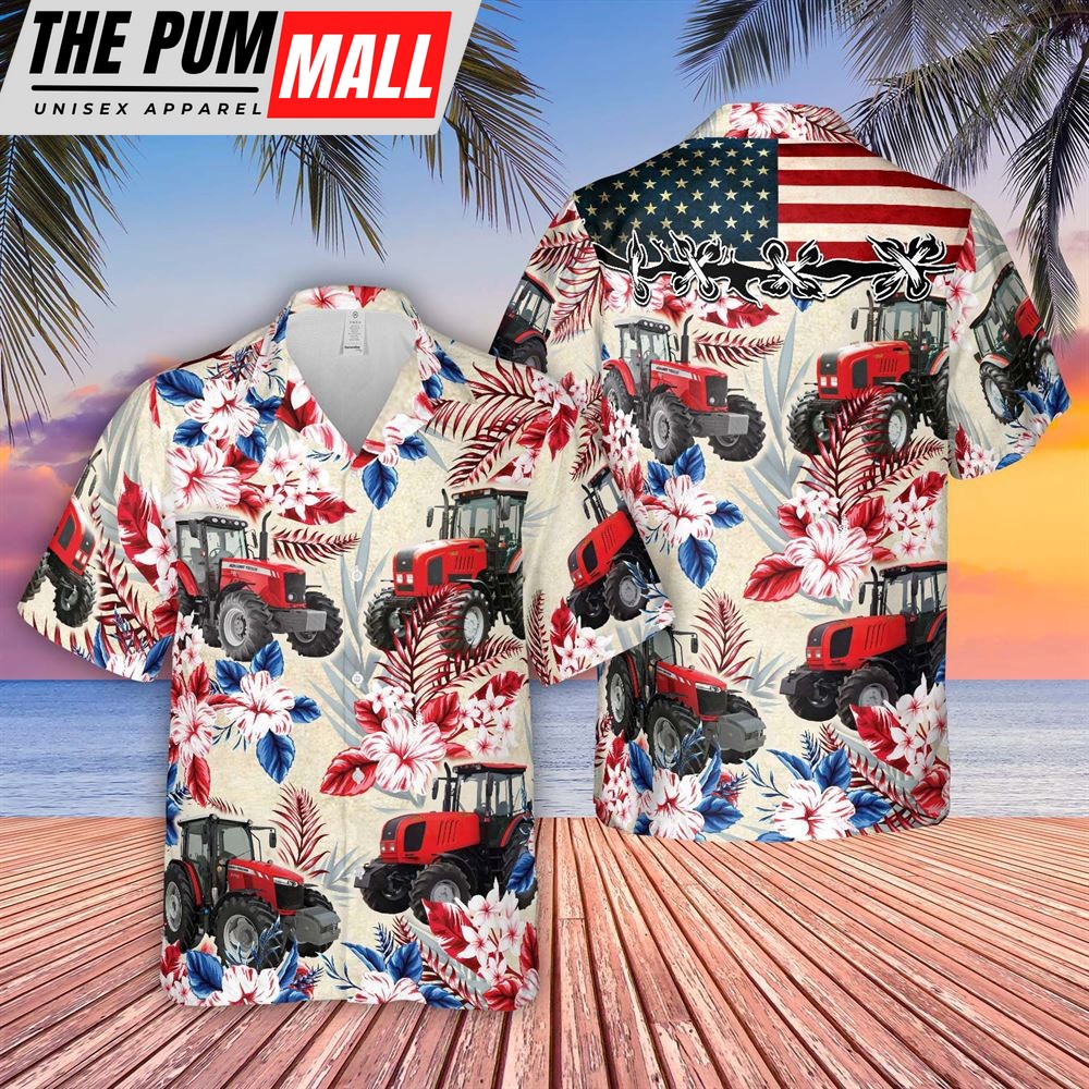 Farm Hawaiian Shirt, Tractor Pattern Us Flag Hawaiian Shirt, Animal Hawaiian Shirt