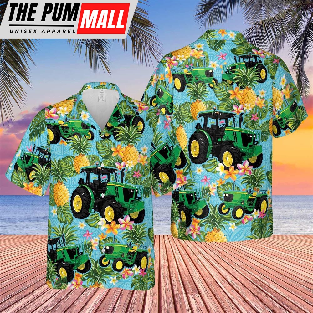 Farm Hawaiian Shirt, Tractor Pineapple All Over Printed 3D Hawaiian Shirt, Animal Hawaiian Shirt