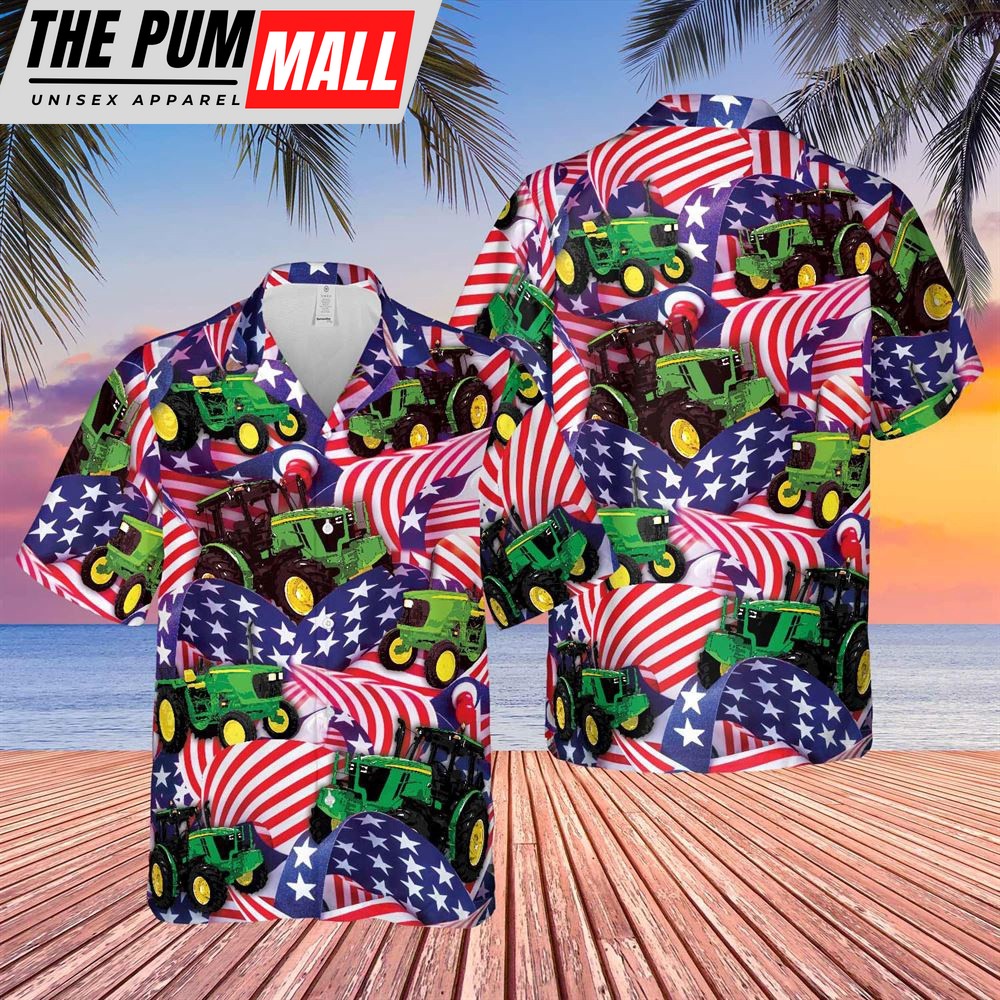 Farm Hawaiian Shirt, Tractor United States Flag All Over Printed 3D Hawaiian Shirt, Animal Hawaiian Shirt