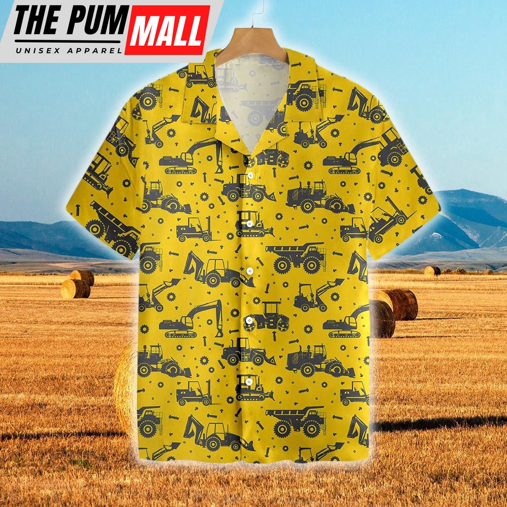 Farm Hawaiian Shirt, Tractors Pattern Yellow All Over Printed 3D Hawaiian Shirt, Animal Hawaiian Shirt