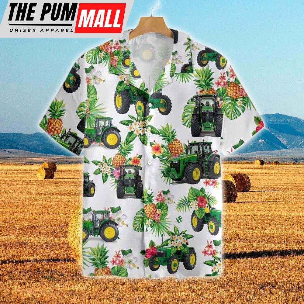 Farm Hawaiian Shirt, Tractors Pineapple All Over Printed 3D Hawaiian Shirt, Animal Hawaiian Shirt