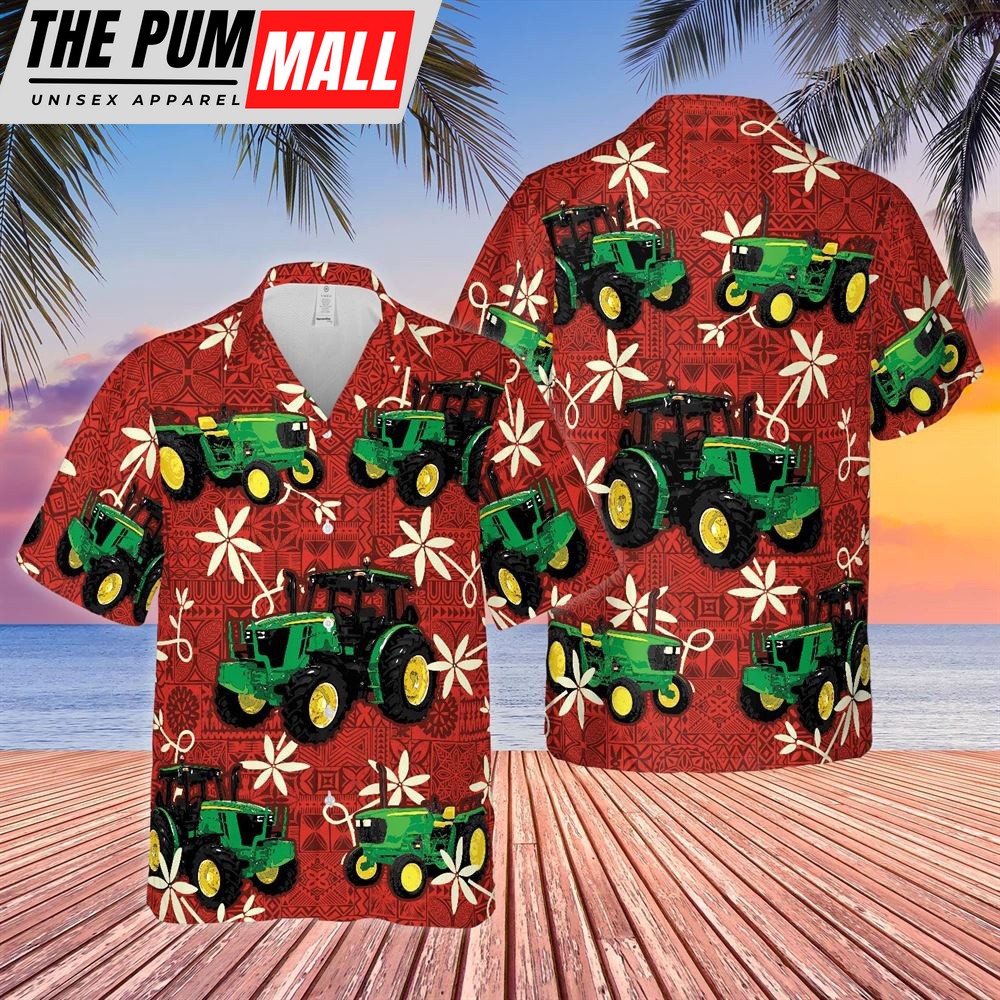 Farm Hawaiian Shirt, Tractors Red Pattern All Over Printed 3D Hawaiian Shirt, Animal Hawaiian Shirt