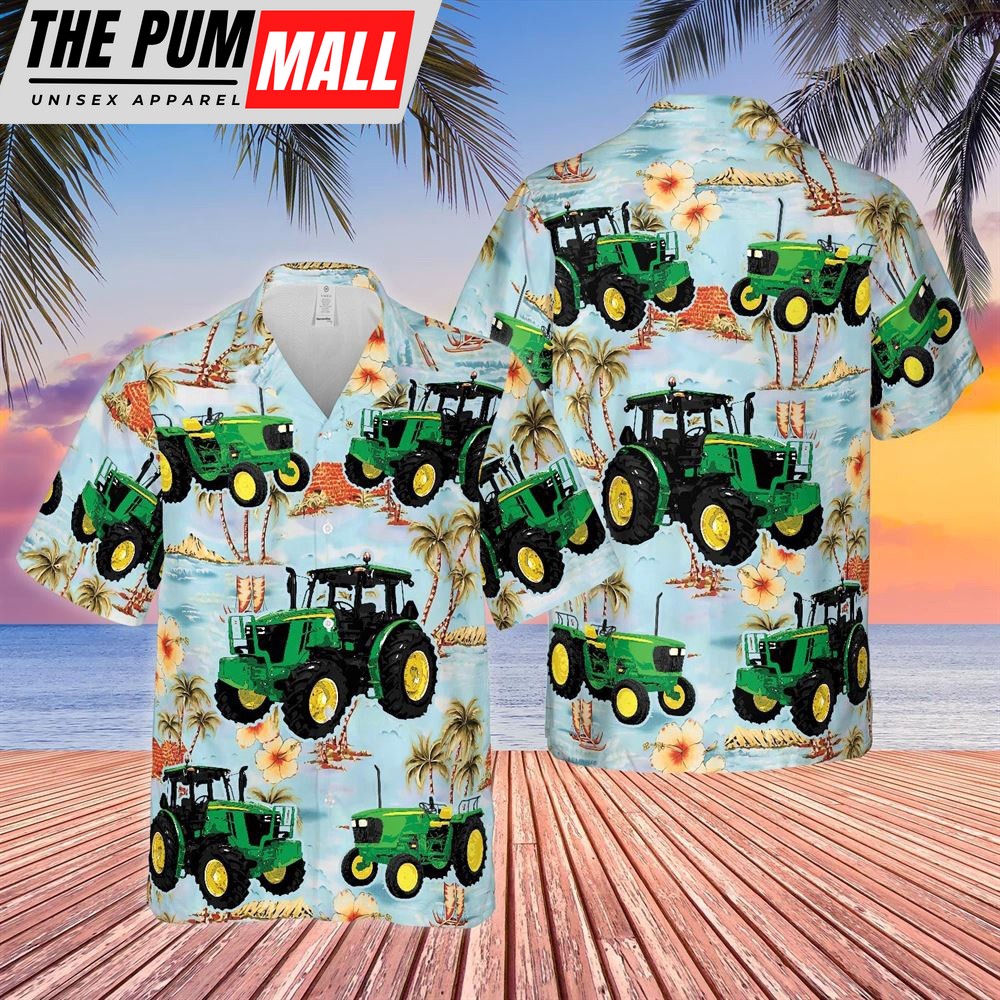 Farm Hawaiian Shirt, Tractors Tropical Island Blue All Over Printed 3D Hawaiian Shirt, Animal Hawaiian Shirt
