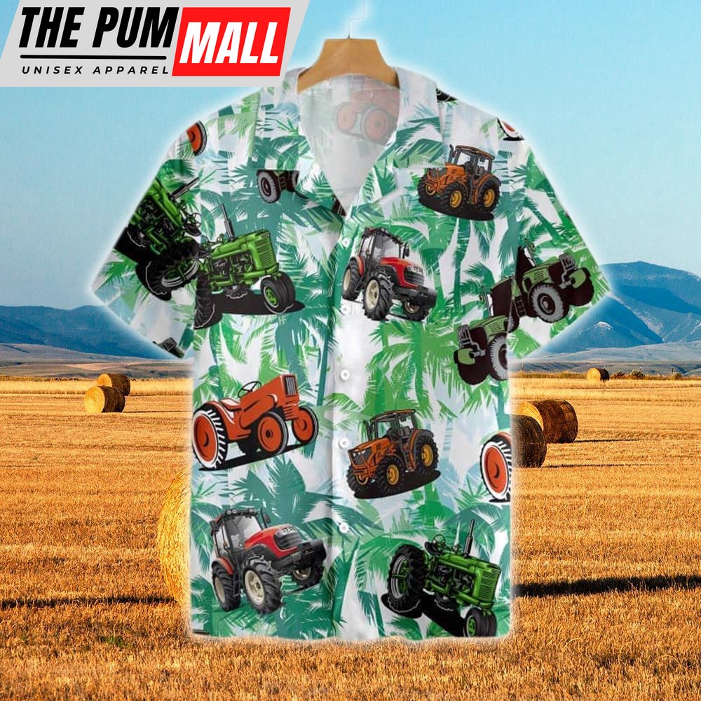 Farm Hawaiian Shirt, Tractors Tropical Plants All Over Printed 3D Hawaiian Shirt, Animal Hawaiian Shirt
