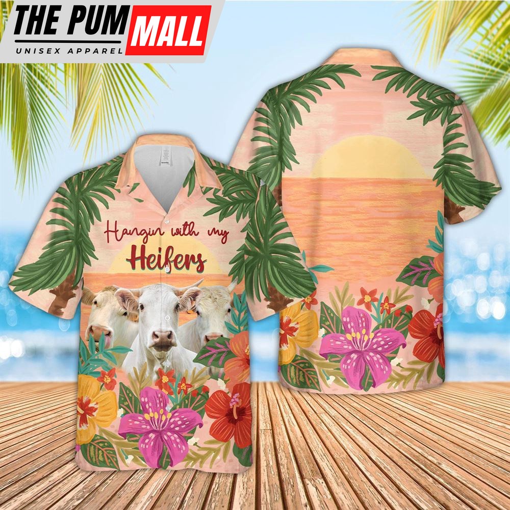 Farm Hawaiian Shirt, Triple Charolais Hawaiian Shirt, Animal Hawaiian Shirt