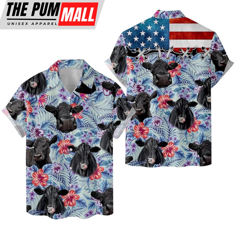 Farm Hawaiian Shirt, Tropical Black Angus 3D Hawaiian Shirts For Men And Women, Animal Hawaiian Shirt