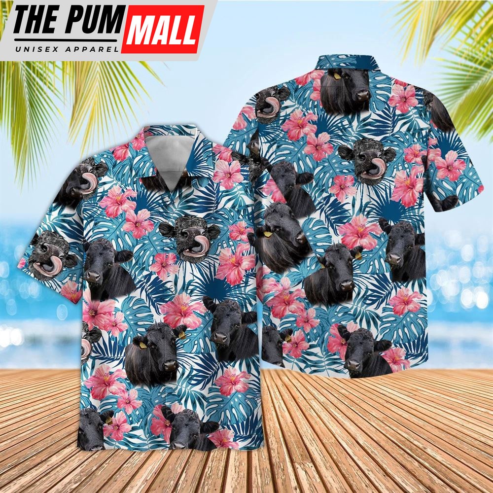 Farm Hawaiian Shirt, Tropical Dexter Blue Pink Floral 3D Hawaiian Shirt, Animal Hawaiian Shirt