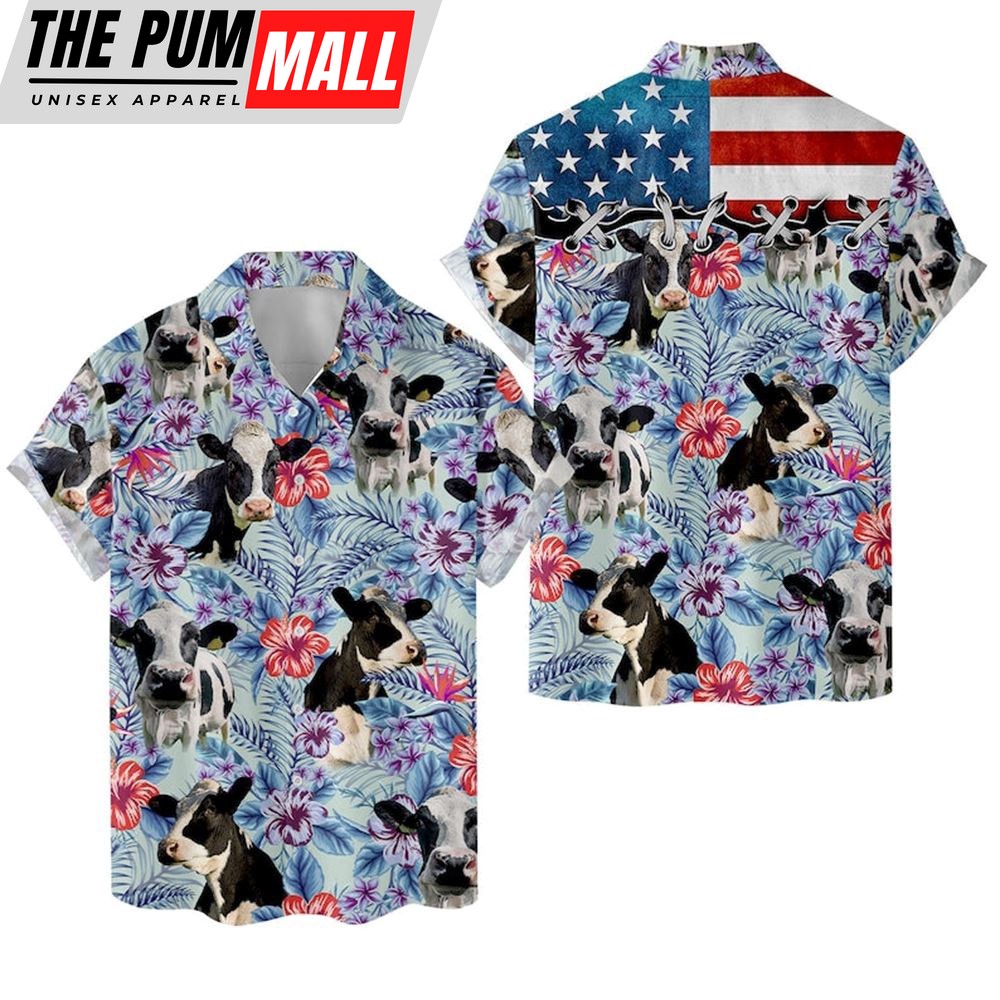 Farm Hawaiian Shirt, Tropical Holstein 3D Hawaiian Shirts For Men And Women, Animal Hawaiian Shirt