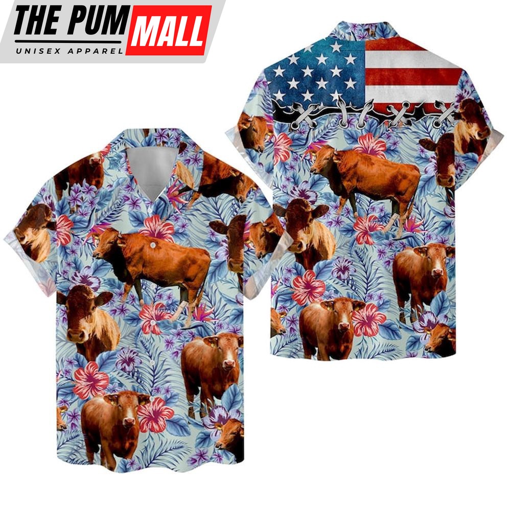 Farm Hawaiian Shirt, Tropical Red Angus 3D Hawaiian Shirts For Men And Women, Animal Hawaiian Shirt