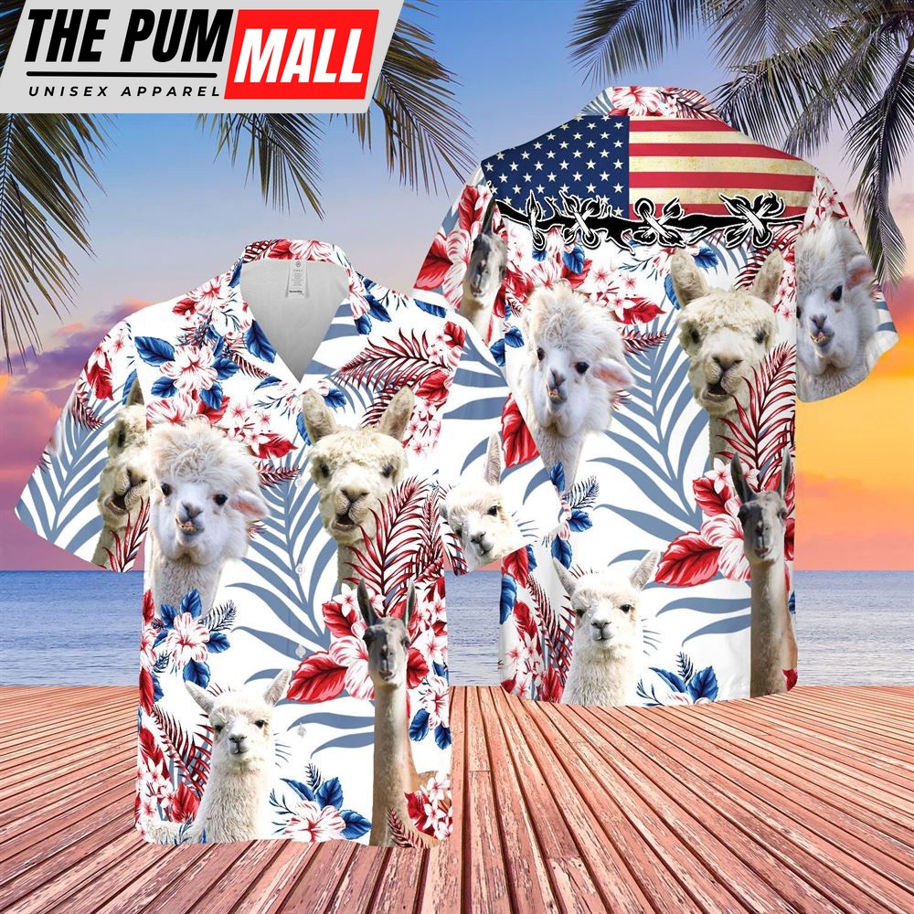 Farm Hawaiian Shirt, United States Flag Hawaiian Theme For Alpacas Lovers All 3D Printed Hawaiian Shirt, Animal Hawaiian Shirt
