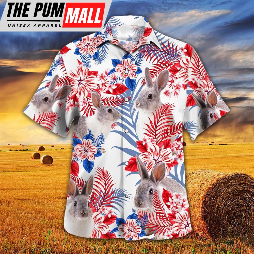Farm Hawaiian Shirt, United States Flag Hawaiian Theme For Rabbit Lovers All 3D Printed Hawaiian Shirt, Animal Hawaiian Shirt