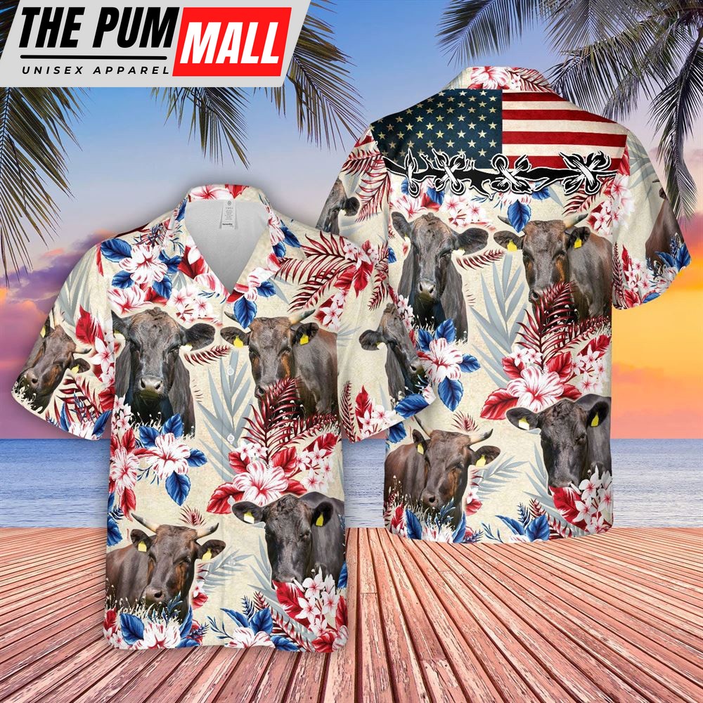 Farm Hawaiian Shirt, Wagyu Pattern Us Flag Hawaiian Shirt, Animal Hawaiian Shirt