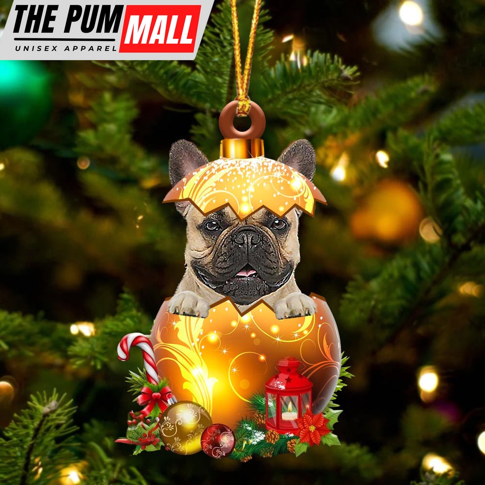 Fawn French Bulldog In Golden Egg Christmas Ornament – Car Ornament – Unique Dog Gifts For Owners Limited Edition