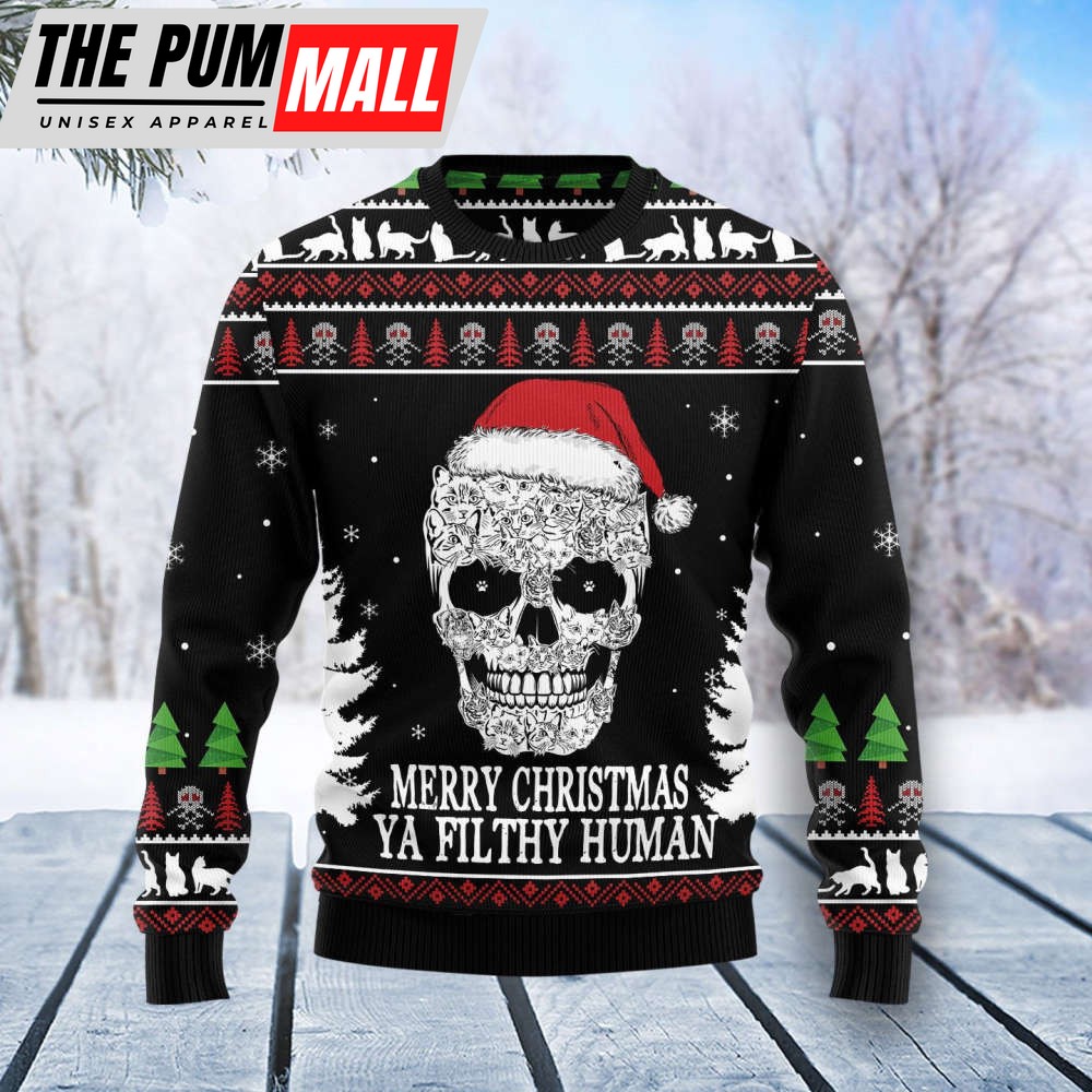 Festive Cat Skull Santa Sweater: Trendy & Ugly Christmas Fashion