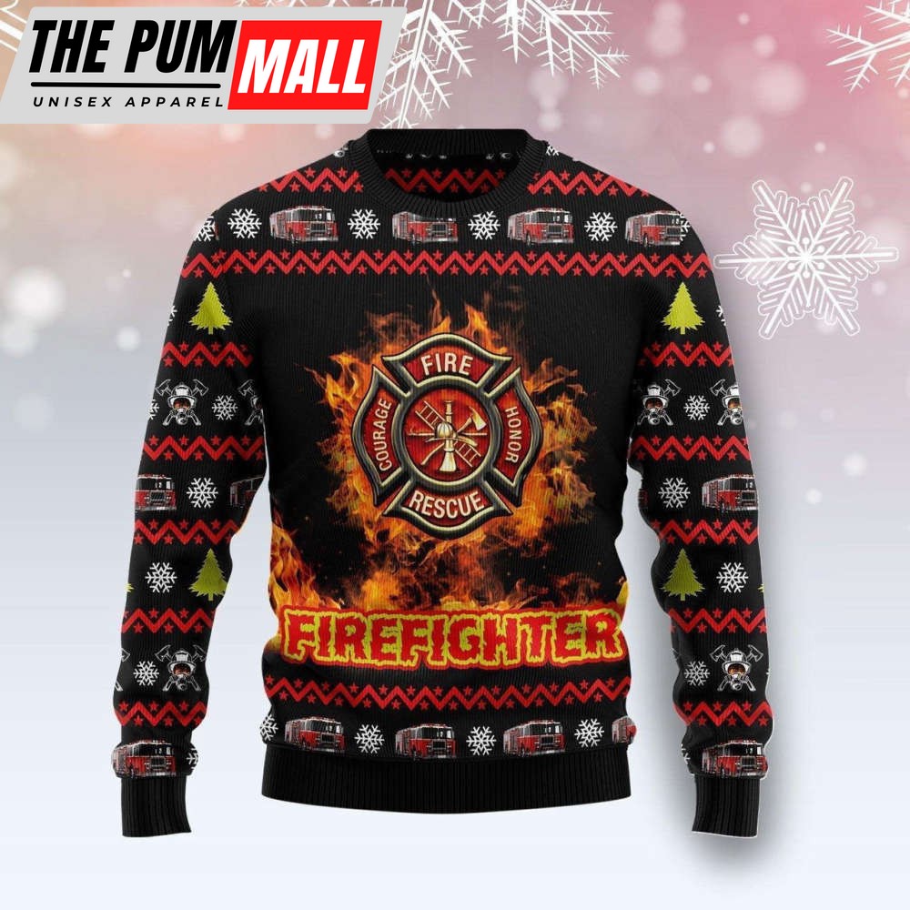 Festive Firefighter Ugly Christmas Sweater – Ideal for Men & Women – Perfect Gift