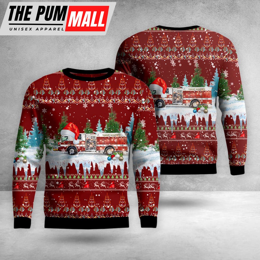 Festive Yardley-Makesfield Fire Co Christmas AOP Ugly Sweater