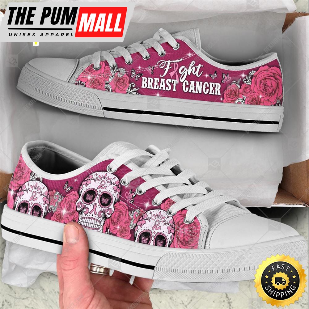 Fight Breast Cancer Low Top Shoes Awareness Sugar Skull Canvas Shoes