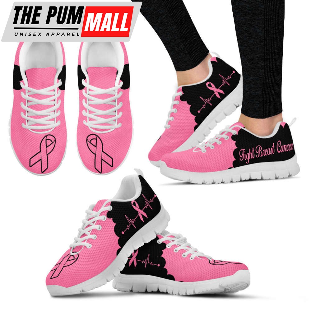 Fight Breast Cancer Shoes Cloudy Black Pink Sneaker Walking Shoes For Men And Women