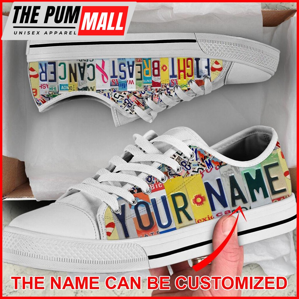 Fight Breast Cancer Shoes License Plates Canvas Shoes – Personalized Custom – Best Gift For Men And Women