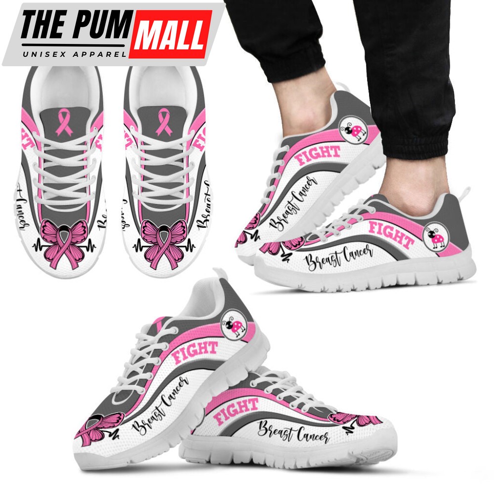 Fight Breast Cancer Shoes Symbol Stripes Pattern Sneaker Walking Shoes For Men And Women