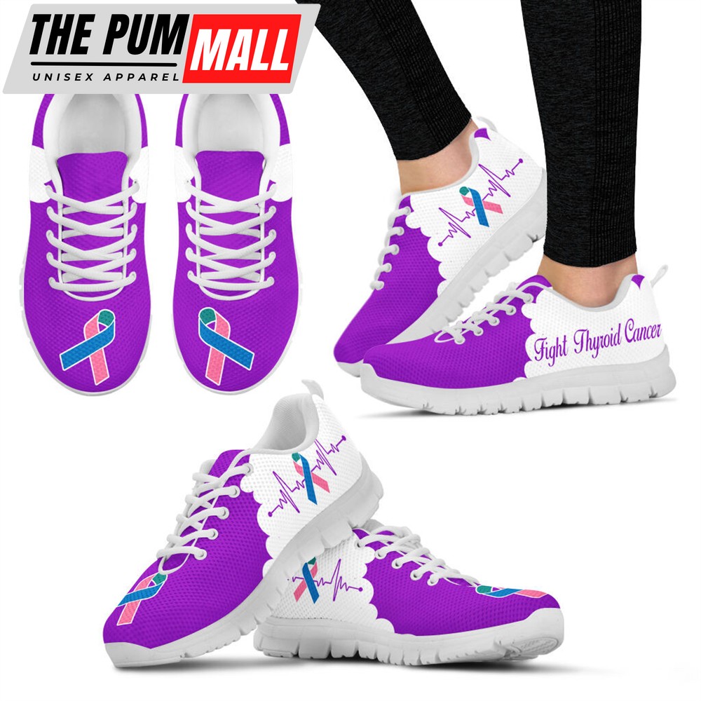 Fight Thyroid Cancer Shoes Purple White Sneaker Walking Shoes – Best Shoes For Men And Women – Cancer Awareness Shoes