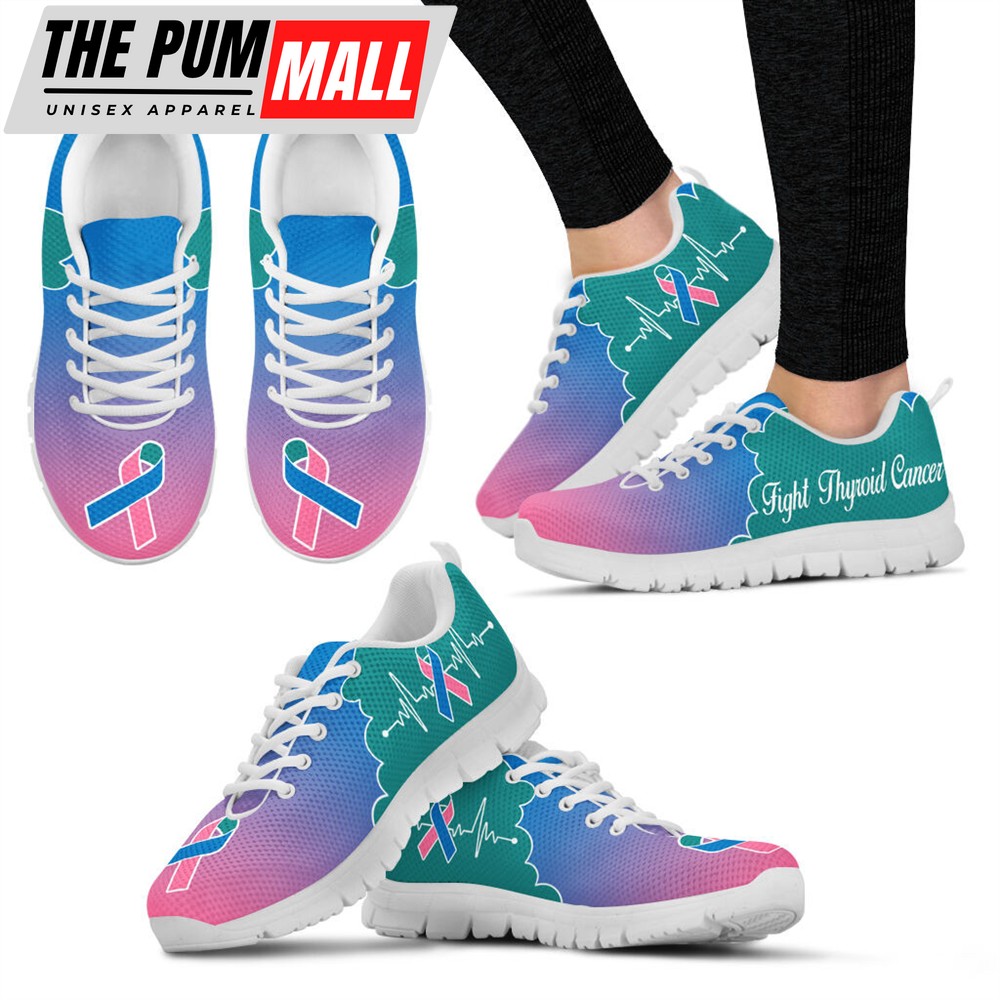 Fight Thyroid Cancer Shoes Teal Pink Blue Sneaker Walking Shoes – Best Shoes For Men And Women – Cancer Awareness Shoes