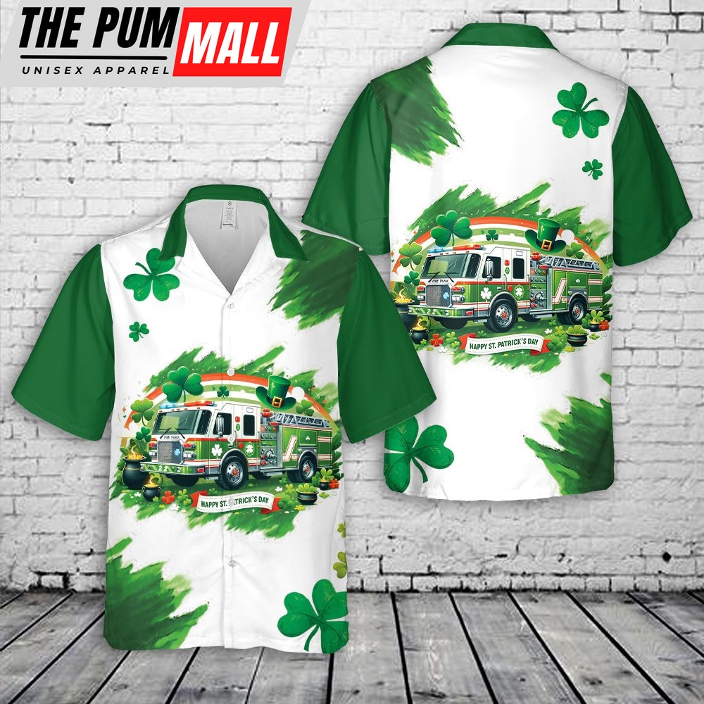 Fire Truck St Patrick’s Day Hawaiian Shirts, Shamrock Hawaiian Shirt