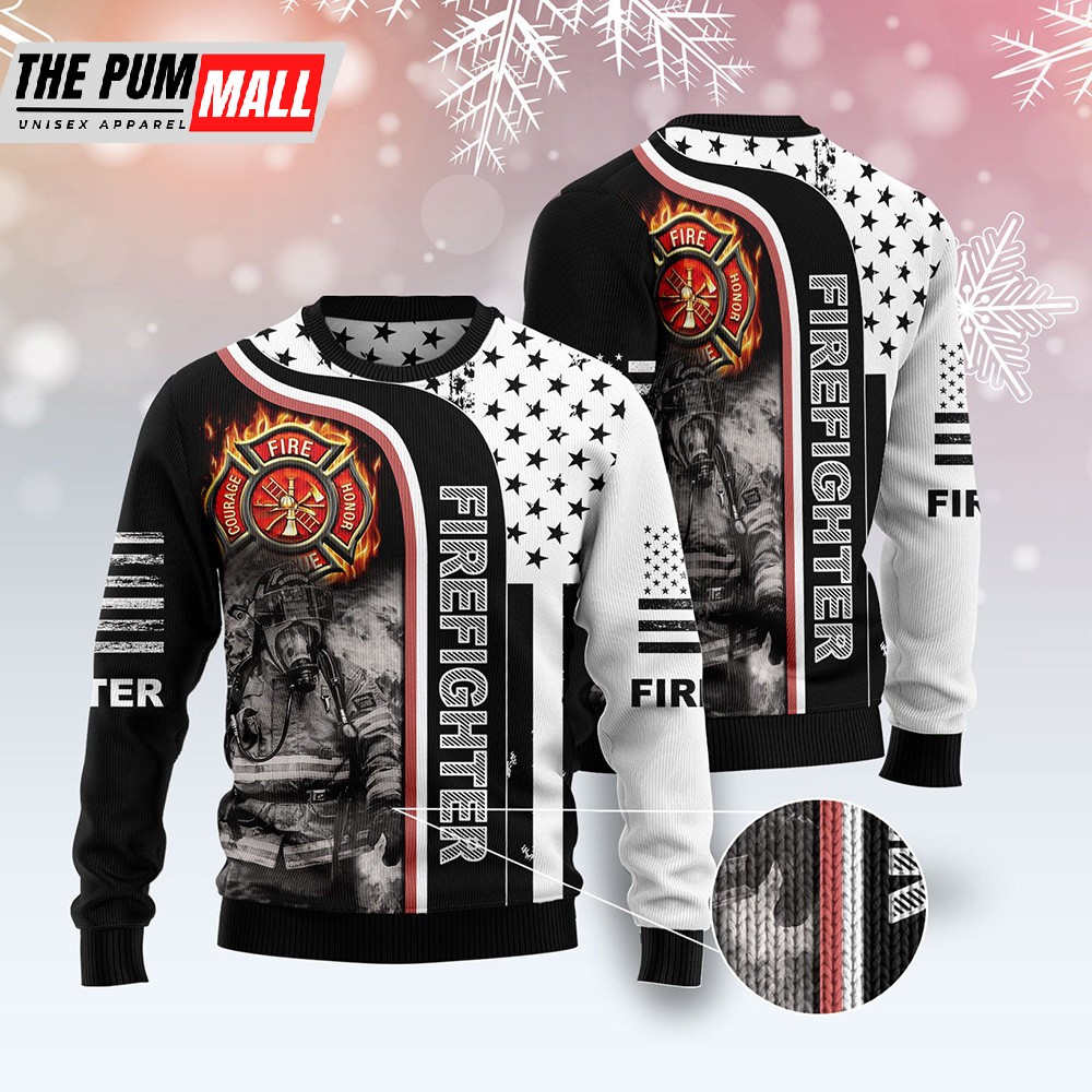 Firefighter Awesome Ugly Christmas Sweater Christmas Crewneck Sweater
