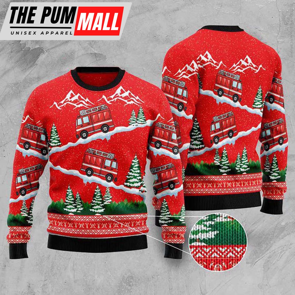 Firefighter Car Christmas Ugly Christmas Sweater, Gift For Christmas