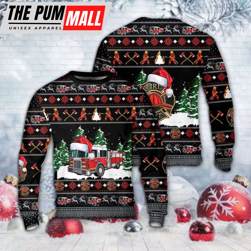 Firefighter Fire Truck Christmas Sweater 3D Gift For Christmas