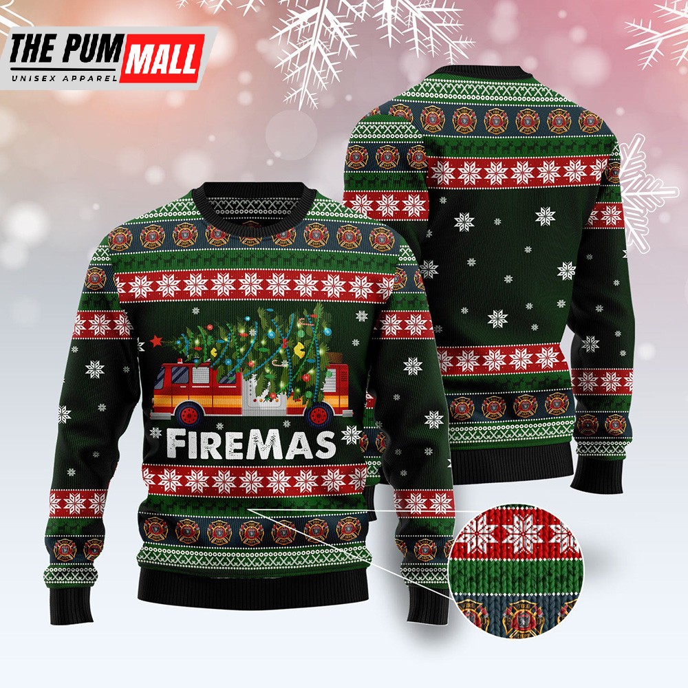 Firefighter Firemas Ugly Christmas Sweater Xmas Jumper Holiday Pullover