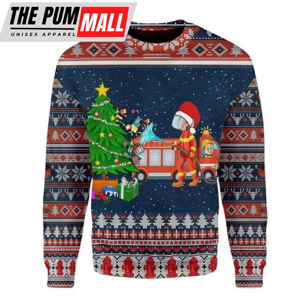 Firefighter Presents Ugly Christmas Sweater, Firefighter Presents 3D All Over Printed Sweater