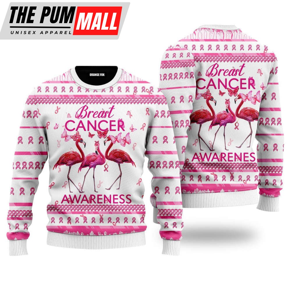 Flamingo Breast Cancer Awareness Ugly Christmas Sweater Gift For Christmas UH1119