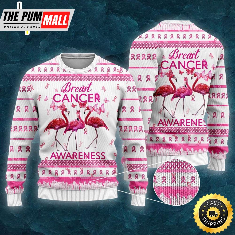 Flamingo Breast Cancer Awareness Ugly Christmas Sweater