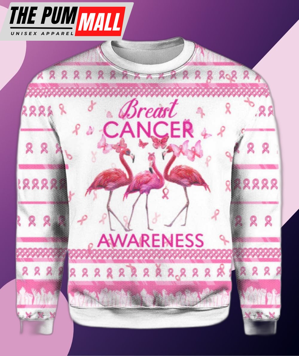 Flamingo Breast Cancer Awareness Ugly Christmas Sweater