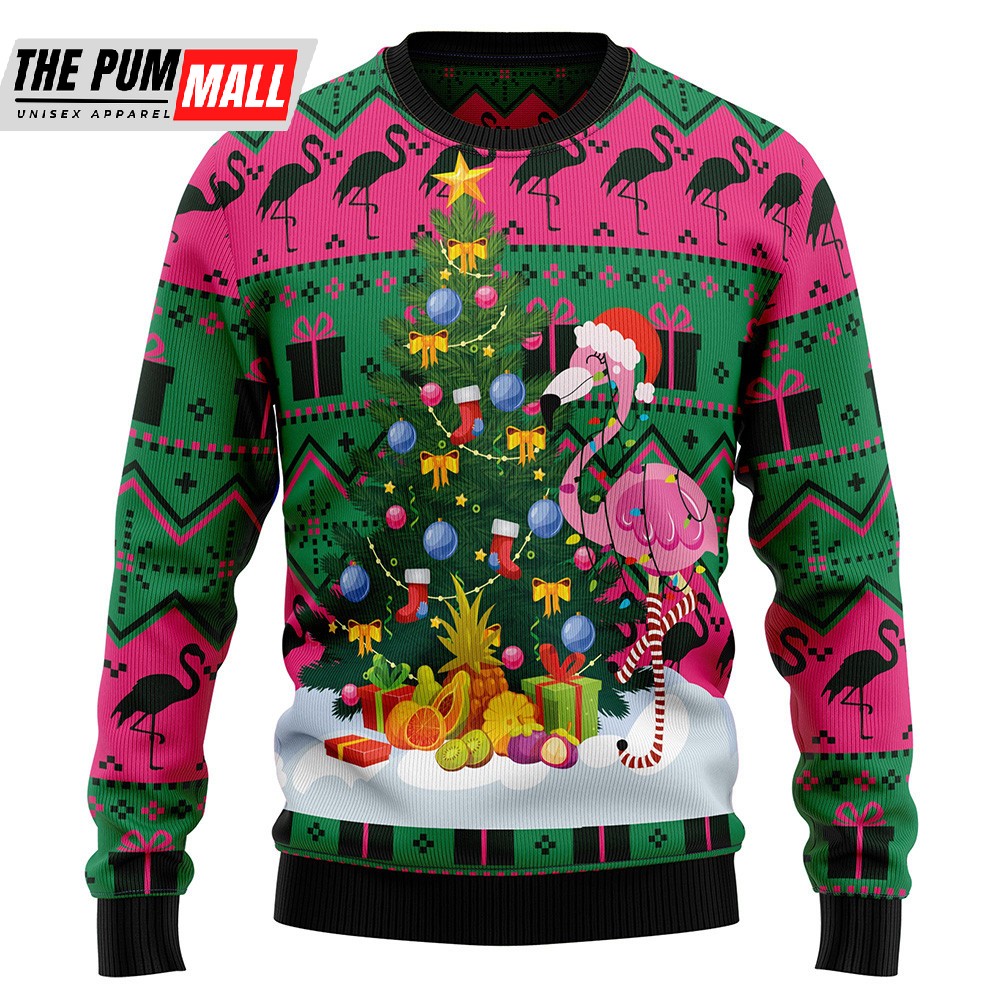 Flamingo Christmas Tree Ugly Christmas Sweater Christmas Graphic Sweater