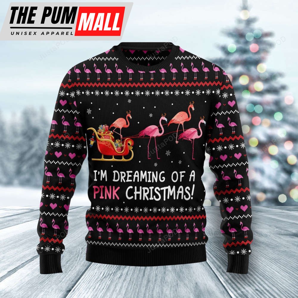 Flamingo I’m Dreaming Of A Pink Christmas Ugly Christmas Sweater, Flamingo I’m Dreaming Of A Pink Christmas Sweater