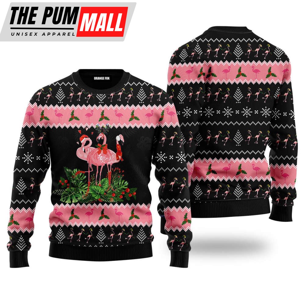 Flamingo Jingle Bell Tropical Ugly Christmas Sweater Gift For Christmas UH1803