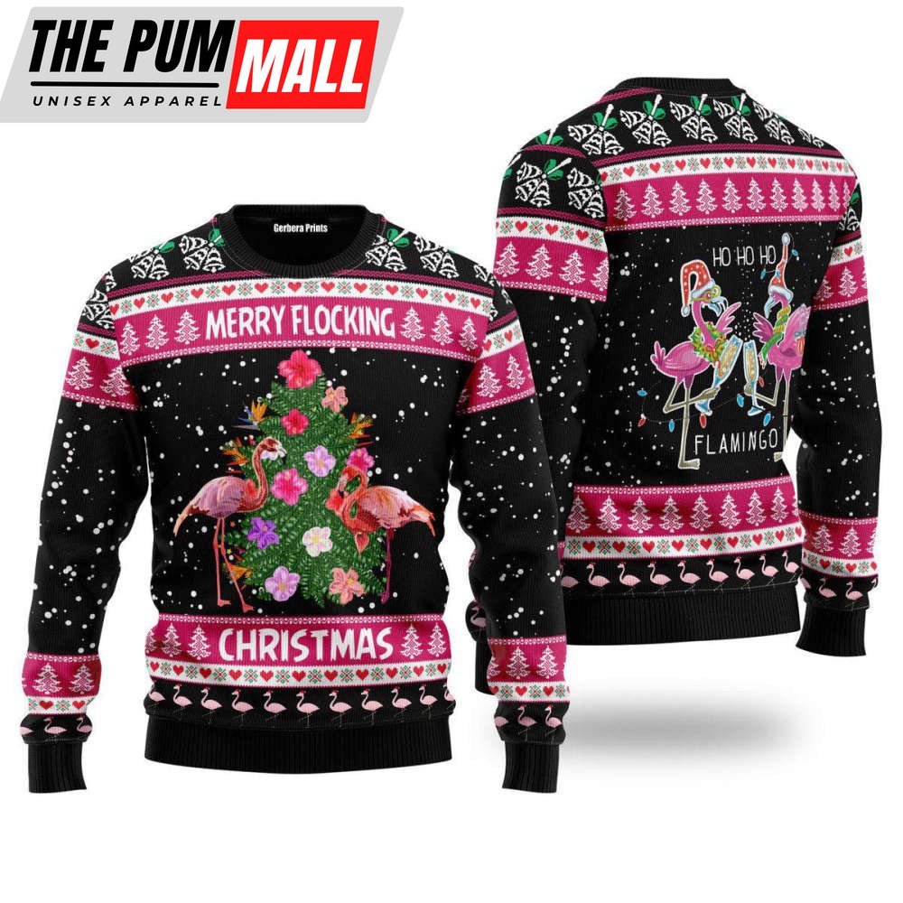 Flamingo Merry Flocking Christmas Ugly Christmas Sweater For Men & Women UH1606