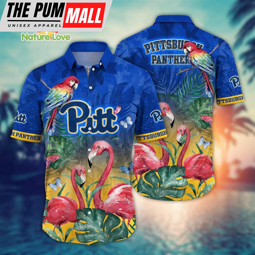 Flamingo Parrot Pitt Panthers Hawaiian Shirt Tropical Bird Aloha NCAA Gifts