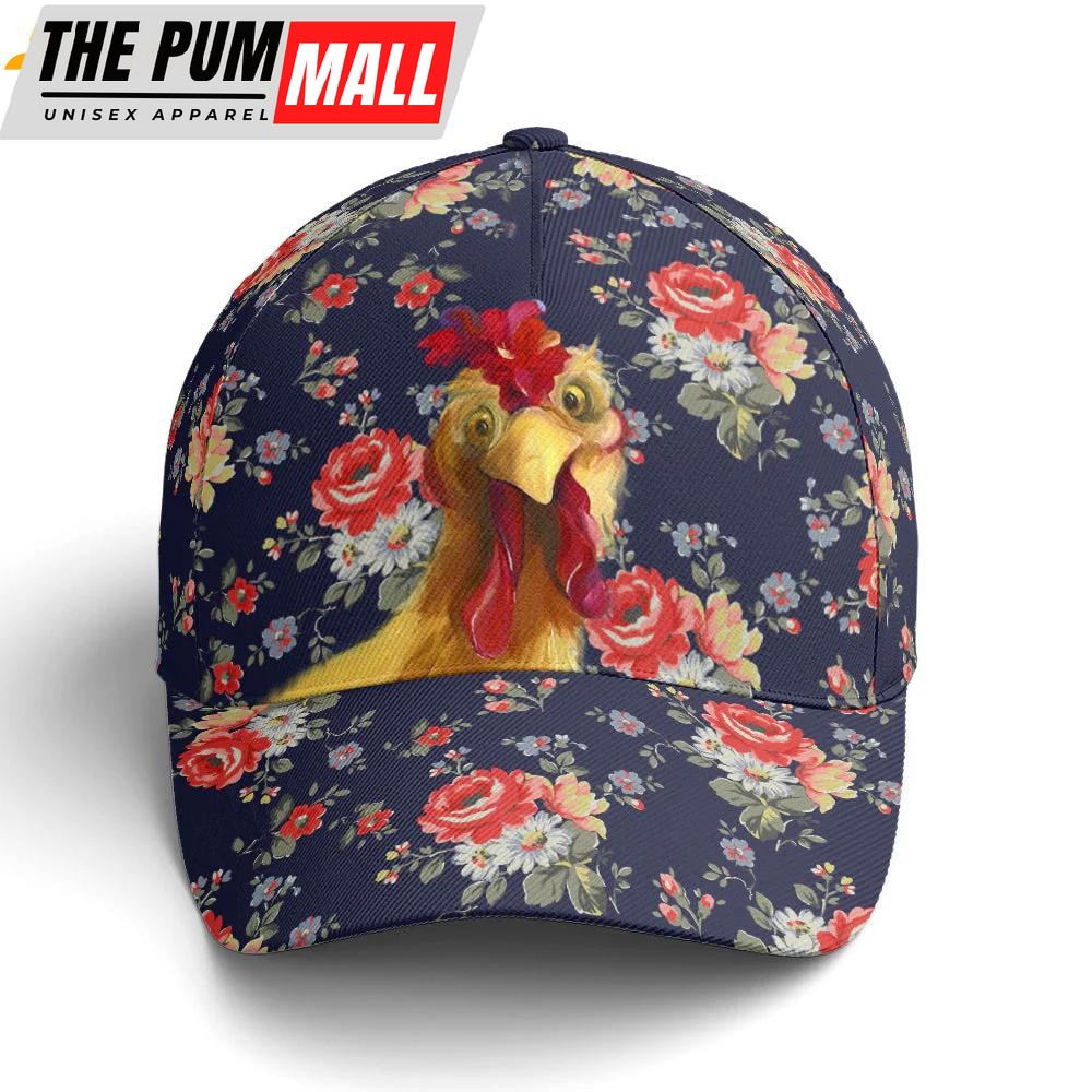 Floral Funny Rooster Classic Baseball Cap