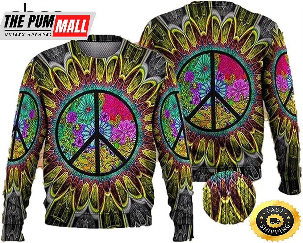 Flower Hippie Mens Sweater Winter Holiday